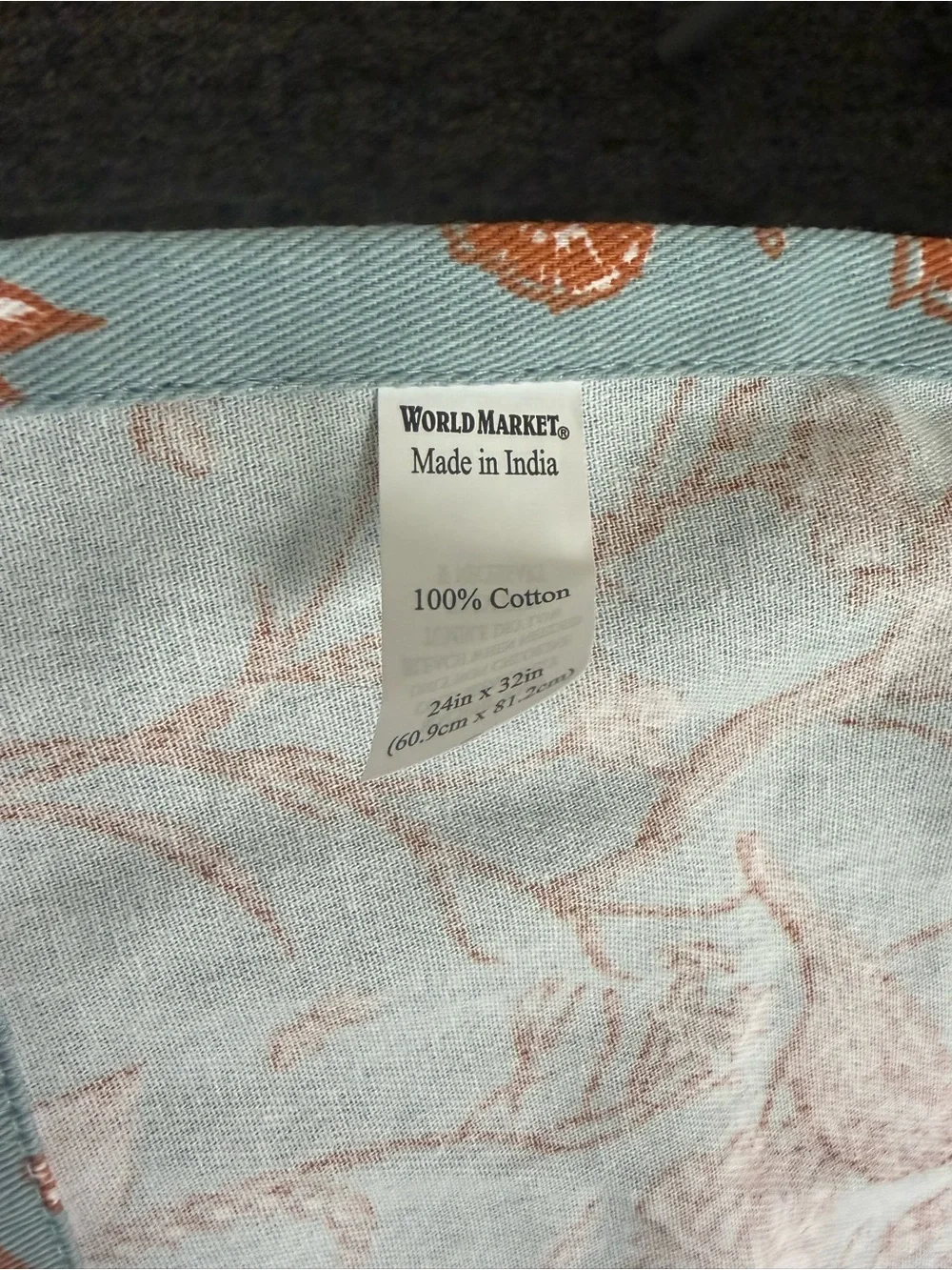 World Market Apron Light Blue and Orange Floral Bird Apron with Pockets - Picture 10 of 10